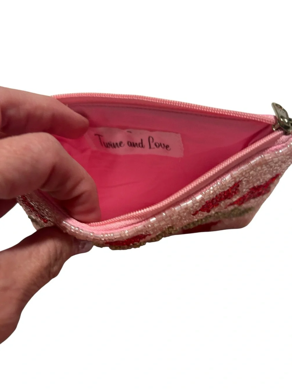 Pink Beaded Star Zip Pouch